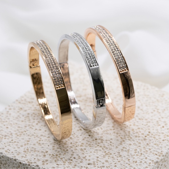 3 Row Diamond Crystal Bracelet, Bangle Bracelet, Crystal Cuff, 218 - Picture 9 of 10